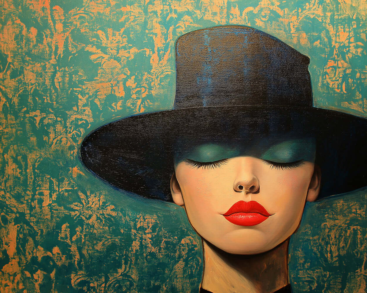 Modern woman in black hat paint by numbers kit for beginners