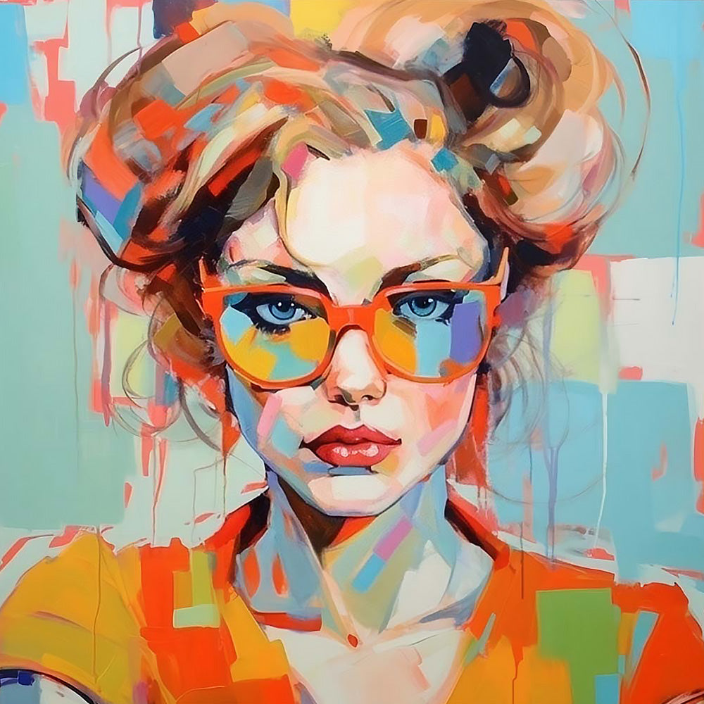 Modern woman with orange glasses cross stitch kit for beginners