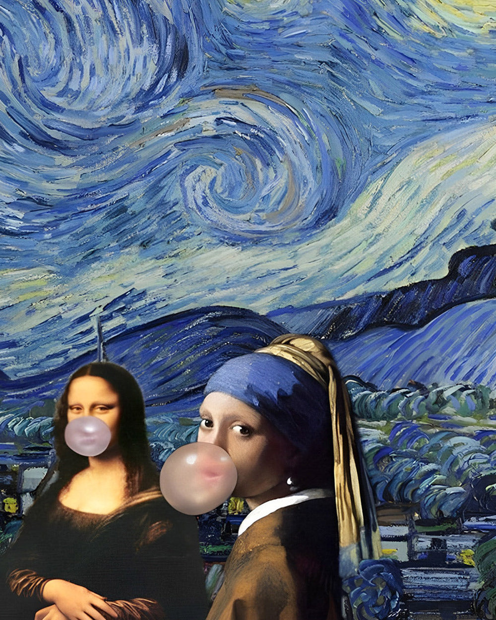 Mona lisa and vermeer bubblegum parody cross stitch kit for beginners