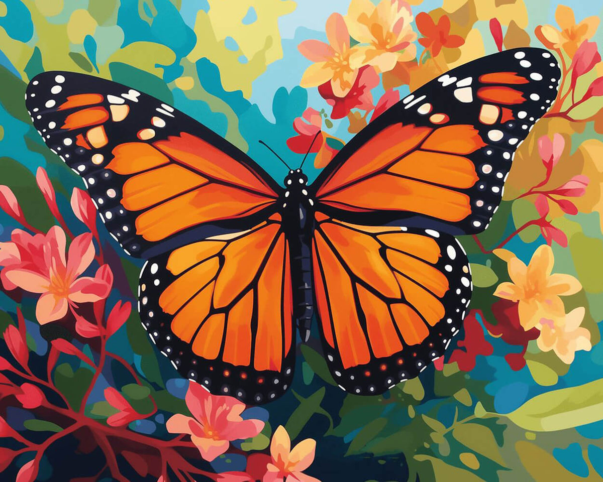 Monarch butterfly on a floral background paint by numbers kit for beginners