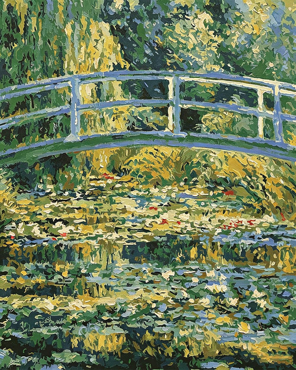 Monet style water lily pond and bridge paint by numbers kit for beginners