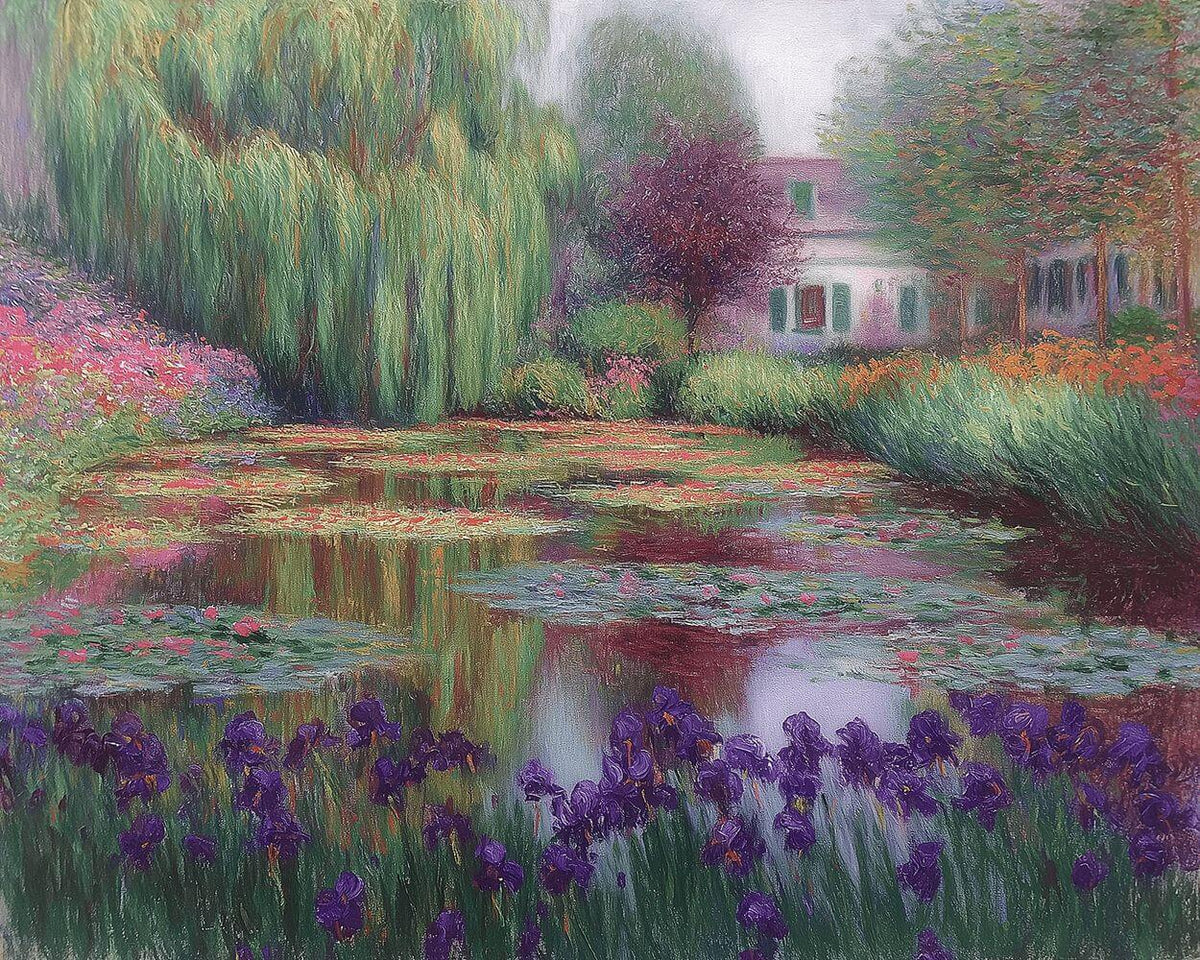 Monet style water lily pond cross stitch kit for beginners