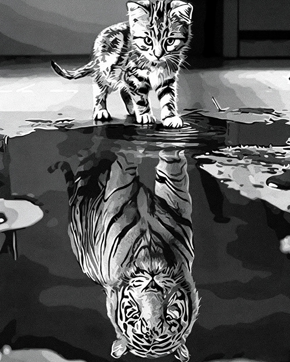 Monochrome cat and tiger reflection cross stitch kit for beginners