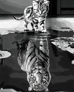 Monochrome cat and tiger reflection cross stitch kit for beginners