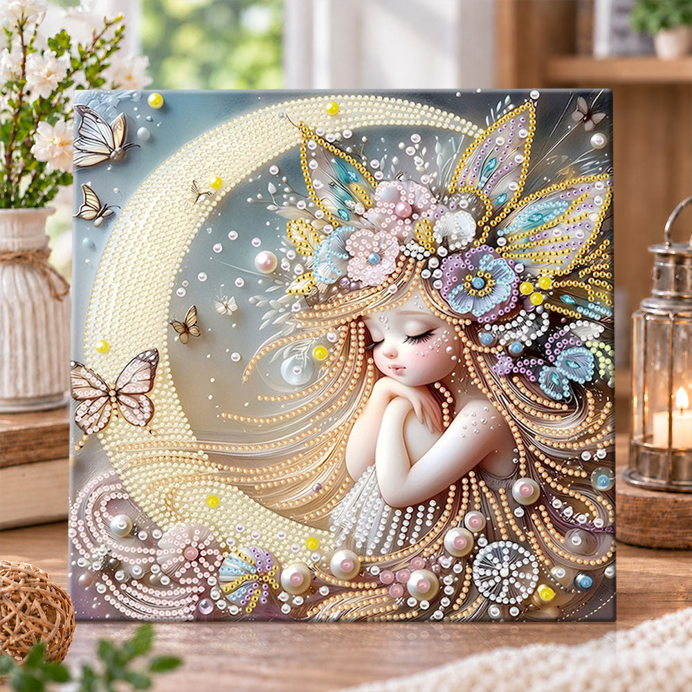 Moon fairy with butterflies pearl diamond painting kit for beginners