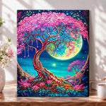 Finished moon tree with pearls pearl diamond painting artwork displayed as home decor