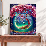 Finished moonlit beaded tree pearl diamond painting artwork displayed as home decor