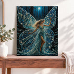 Finished moonlit forest fairy pearl diamond painting artwork displayed as home decor
