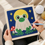 Creating handmade moonlit frog ghost punch needle artwork