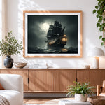 Finished moonlit ghost ship paint by numbers artwork displayed as home decor