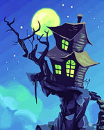 Moonlit haunted house cross stitch kit for beginners