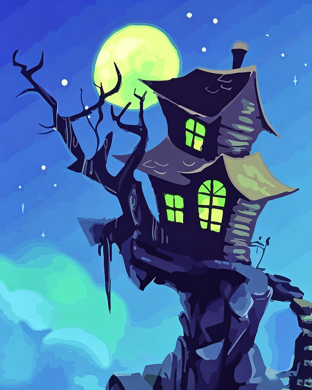 Moonlit haunted house cross stitch kit for beginners