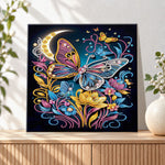Finished moonlit jeweled butterflies pearl diamond painting artwork displayed as holiday home decor