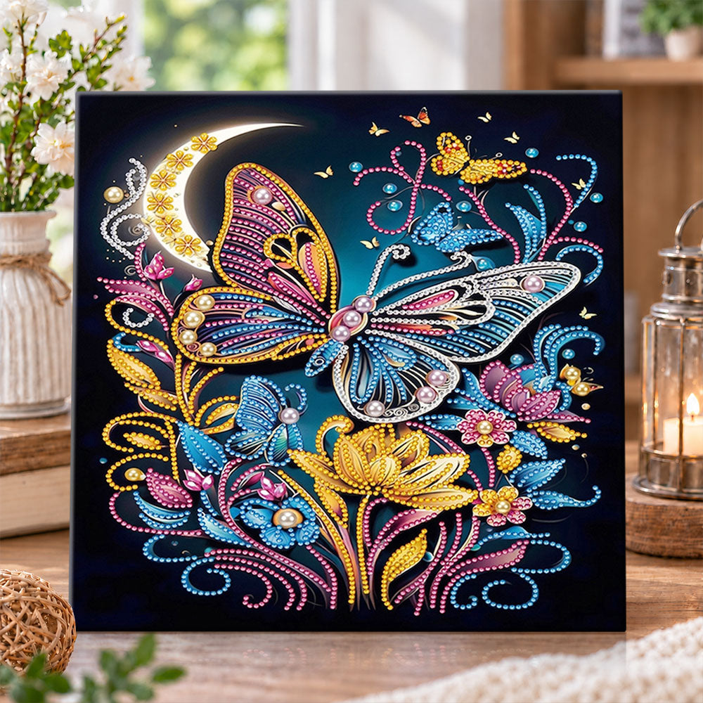 Moonlit jeweled butterflies pearl diamond painting kit for beginners