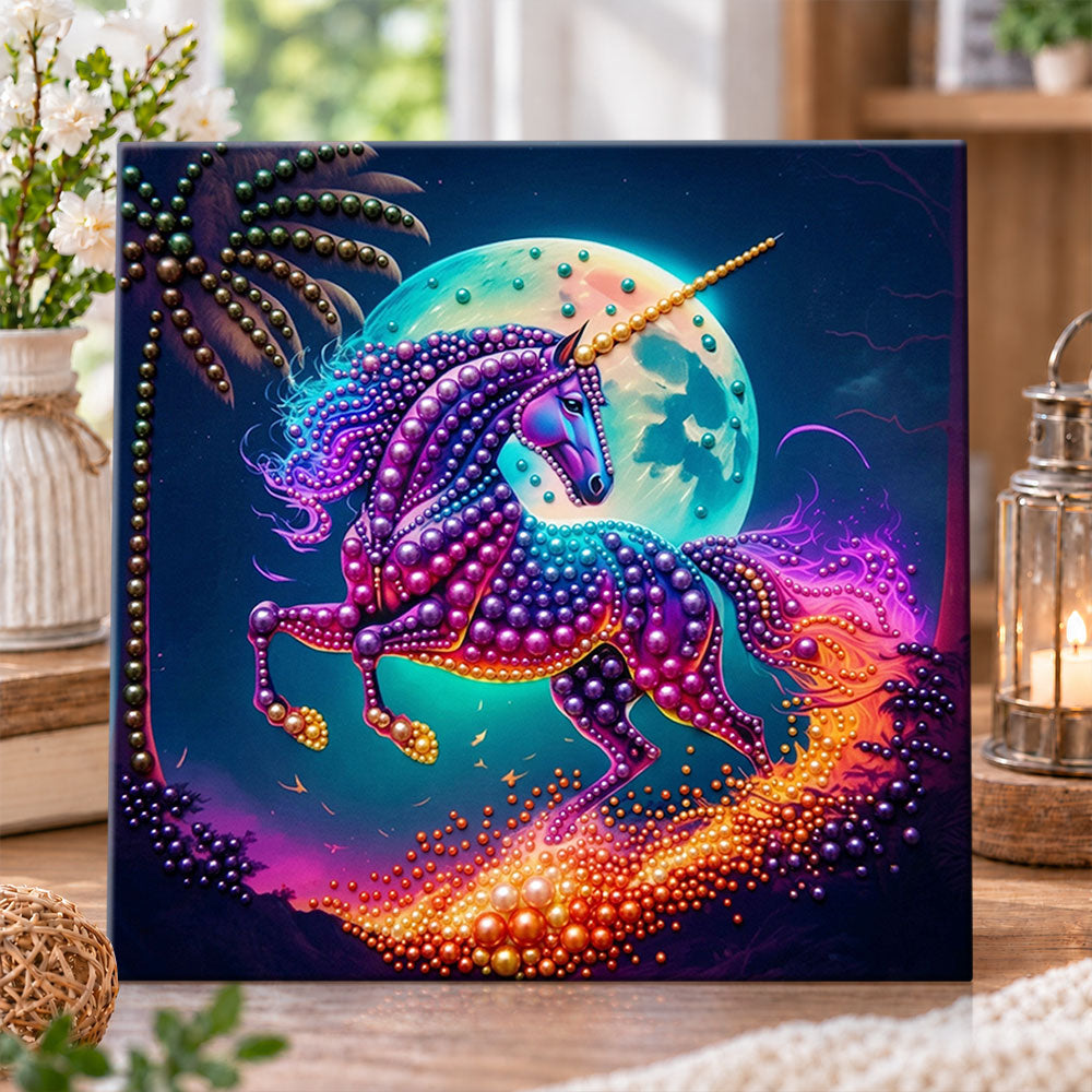Moonlit neon unicorn pearl diamond painting kit for beginners