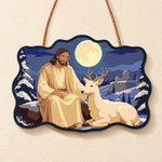 Moonlit peaceful moment paint by numbers door hanger finished design