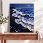 Finished moonlit pearl beach pearl diamond painting artwork displayed as home decor
