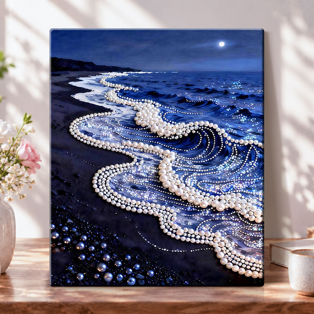 Moonlit pearl beach pearl diamond painting kit for beginners