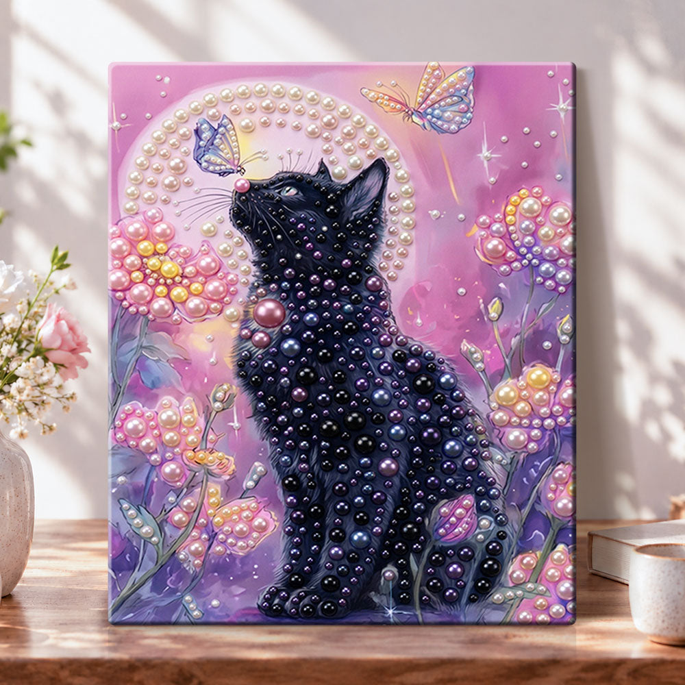 Moonlit pearl black cat pearl diamond painting kit for beginners