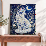 Finished moonlit pearl cat pearl diamond painting artwork displayed as home decor
