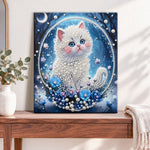 Moonlit pearl white kitten pearl diamond painting kit for beginners