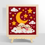 Moonlit puppies on clouds punch needle kit for beginners