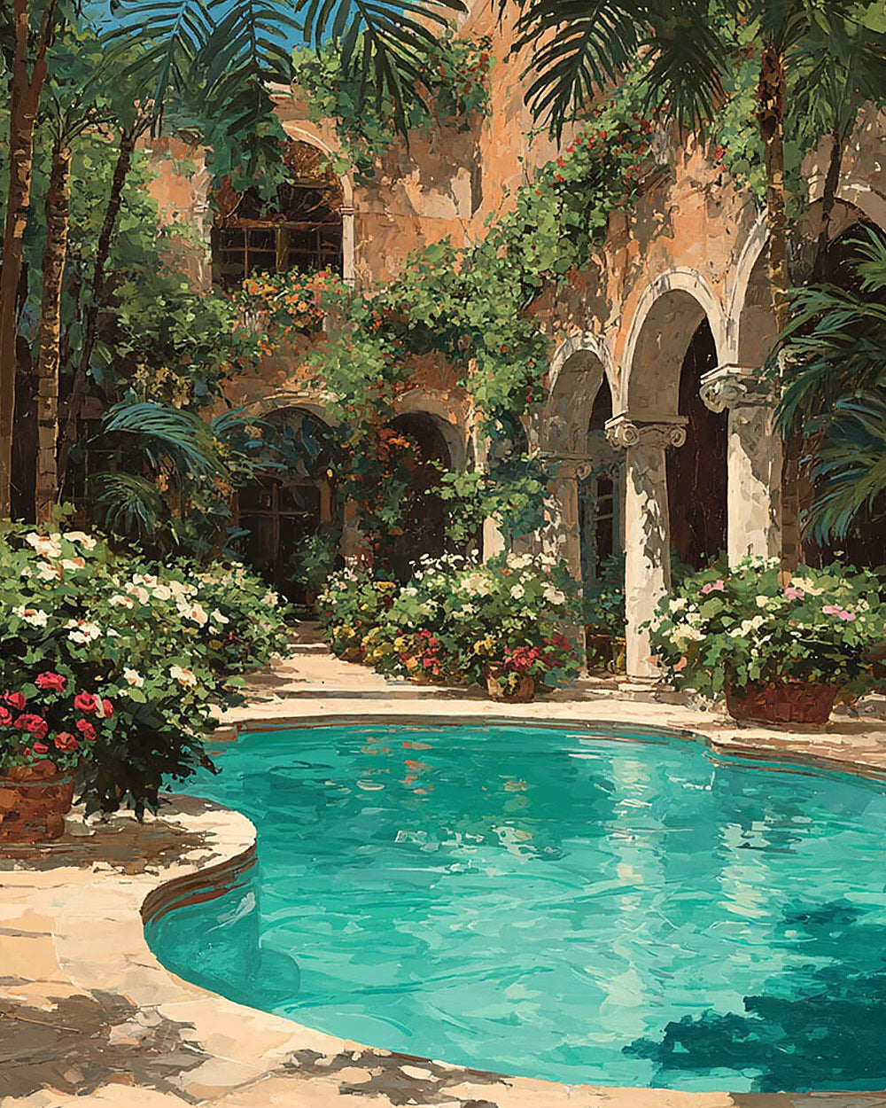 Moorish courtyard and pool cross stitch kit for beginners