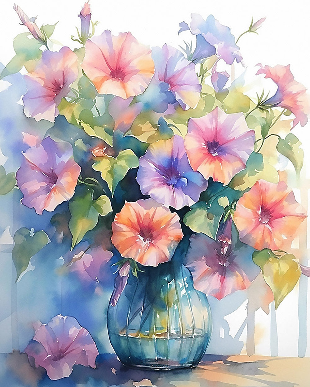 Morning glories in a blue vase cross stitch kit for beginners
