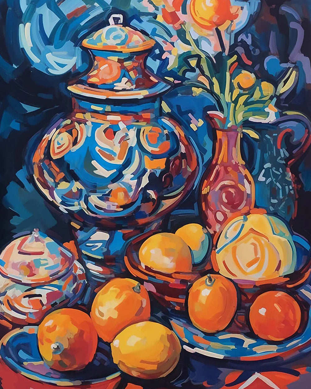 Moroccan pot and oranges cross stitch kit for beginners