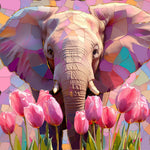 Mosaic elephant and pink tulips Tulips cross stitch kit for beginners