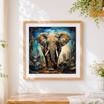 Finished mosaic glass elephant cross stitch artwork displayed