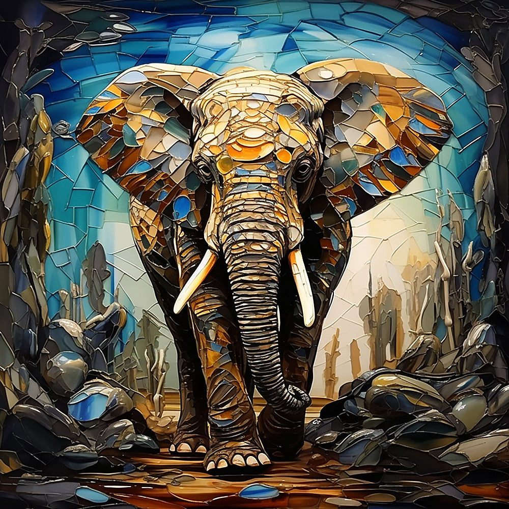 Mosaic glass elephant cross stitch kit for beginners