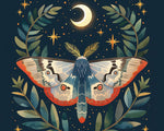 Moth with crescent moon and leaves paint by numbers kit for beginners