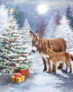 Mother and baby donkey with christmas tree cross stitch kit for beginners