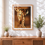 Finished mother and baby giraffe paint by numbers artwork displayed as home decor