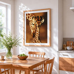 Mother and baby giraffe paint by numbers artwork displayed on wall as home decor
