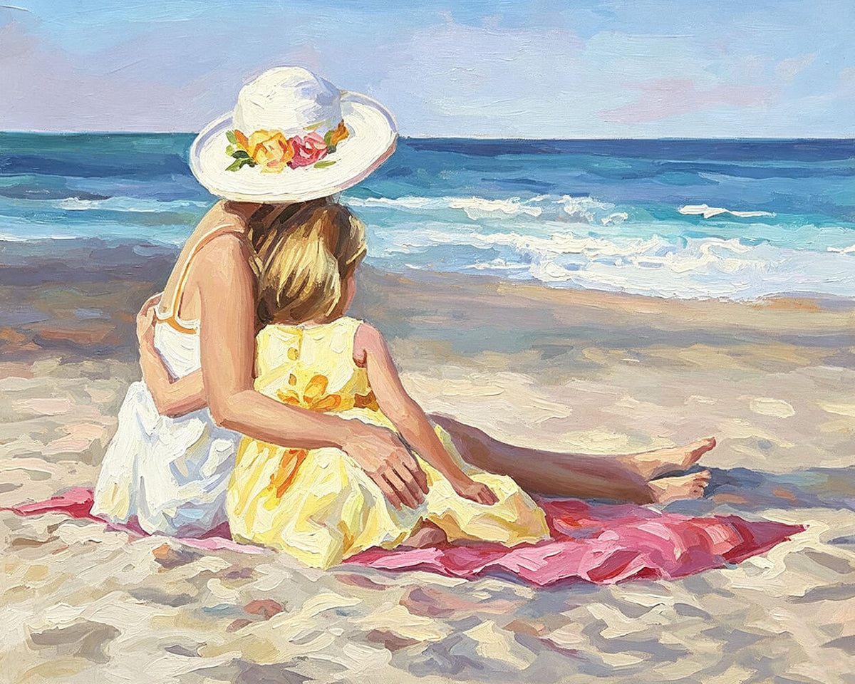 Mother and daughter on the beach paint by numbers kit for beginners