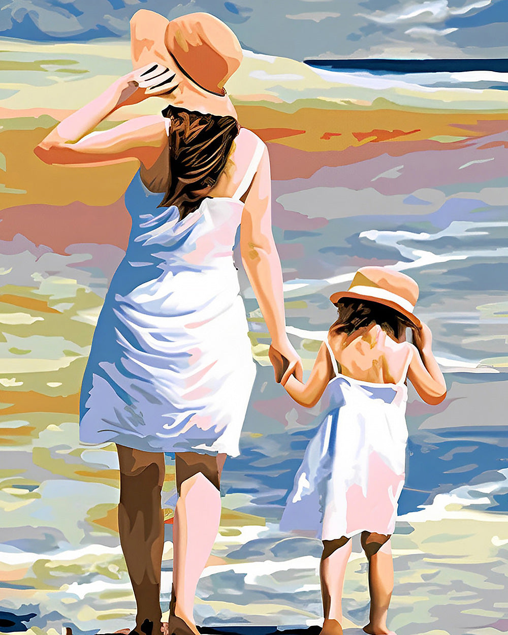 Mother and daughter walking to the sea cross stitch kit for beginners