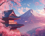 Mount fuji and cherry blossom pagoda paint by numbers kit for beginners