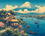 Mount fuji and village paint by numbers kit for beginners