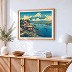 Mount fuji and village paint by numbers artwork displayed on wall as home decor