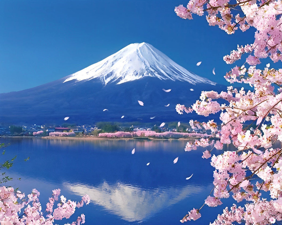 Mount fuji with cherry blossoms cross stitch kit for beginners