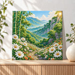 Finished mountain bamboo floral landscape pearl diamond painting artwork displayed as holiday home decor
