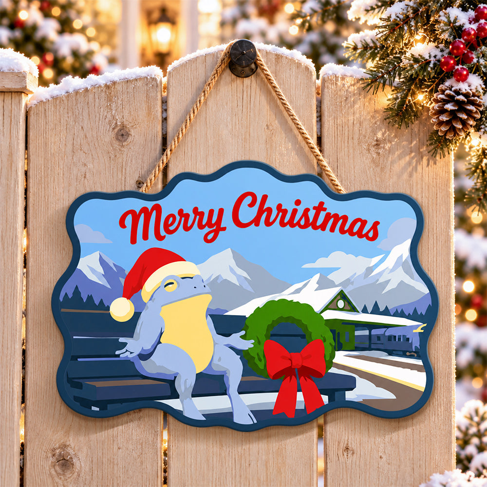 Mountain bench holiday paint by numbers door hanger on a garden gate