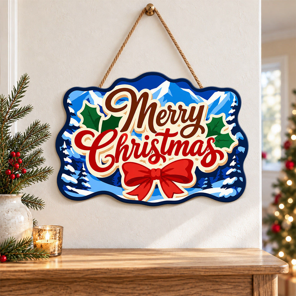 Mountain christmas scene paint by numbers door hanger as indoor wall decor