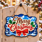 Mountain christmas scene paint by numbers door hanger on a garden gate