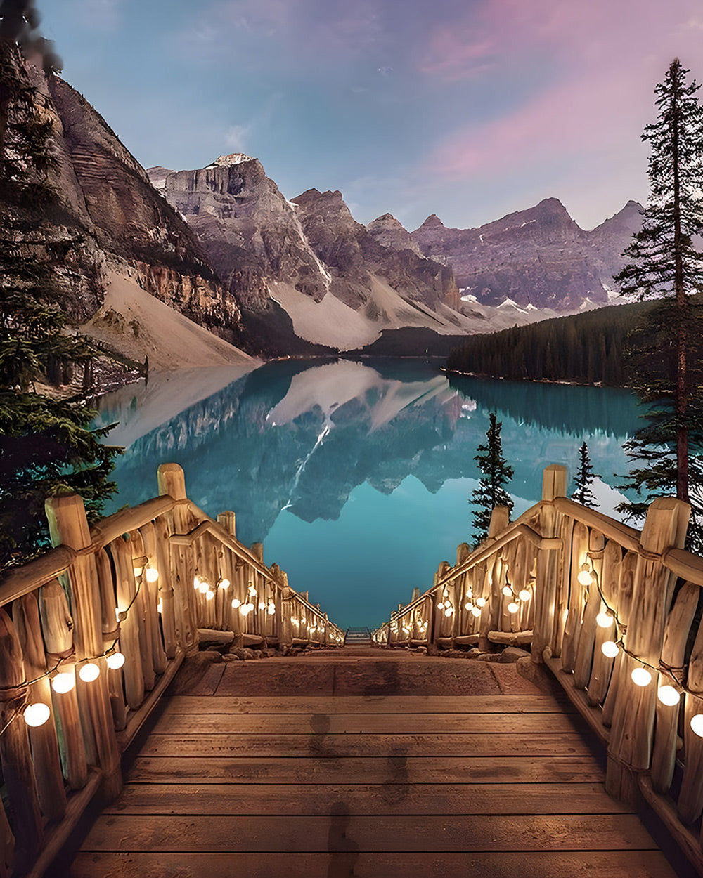 Mountain lake boardwalk cross stitch kit for beginners