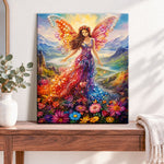 Finished mountain meadow fairy pearl diamond painting artwork displayed as home decor
