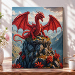 Mountain peak red dragon pearl diamond painting kit for beginners