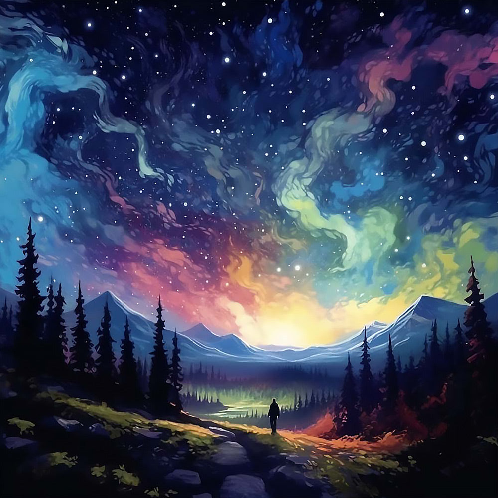 Mountain wanderer under the stars cross stitch kit for beginners